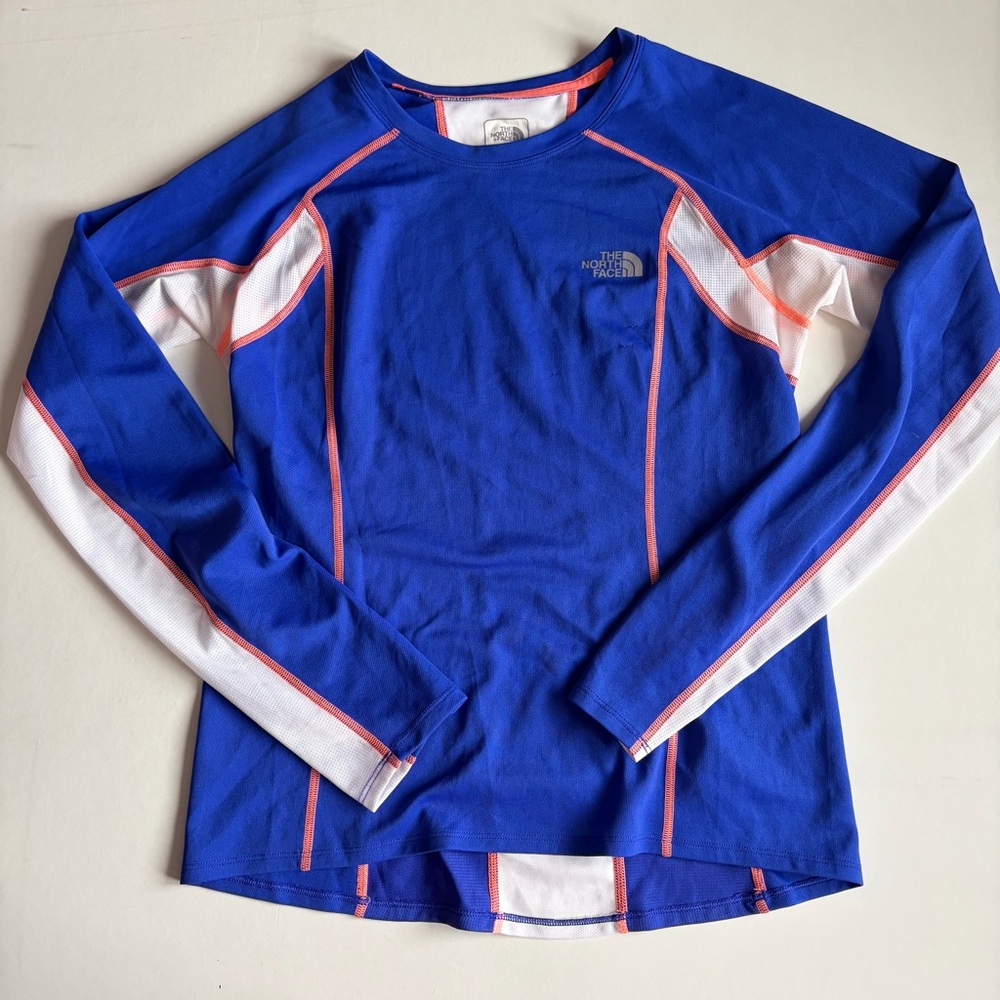 The North Face Flash Dry Blue and White Top with Orange Trim